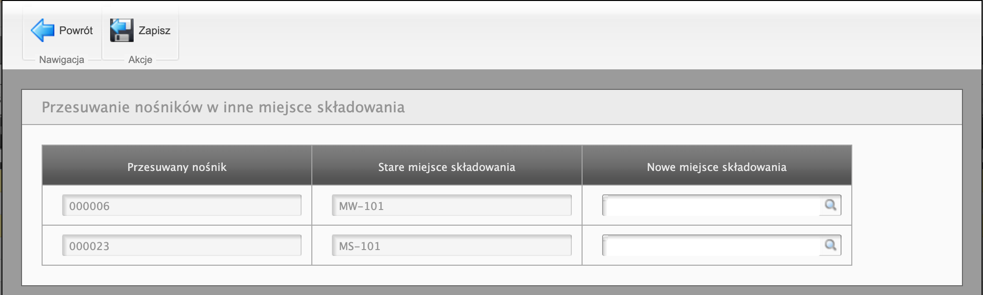 Przesuwanie nośników w inne miejsce