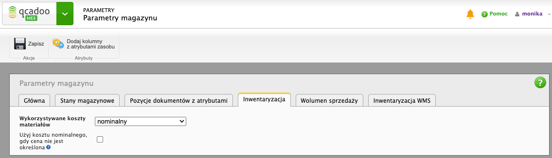 Parametry inwentaryzacji