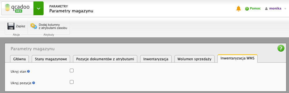 Parametry inwentaryzacji WMS
