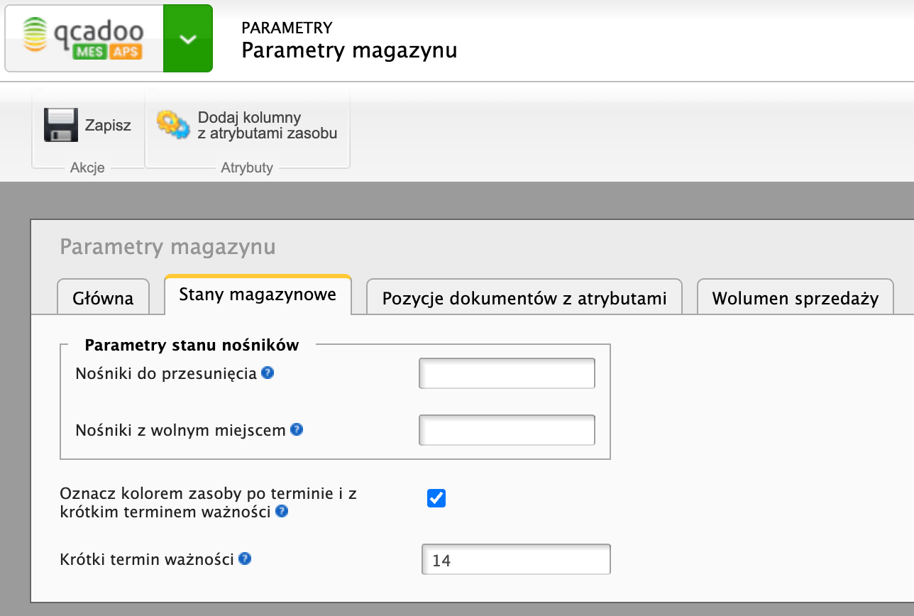 Parametry przesuwania nośników
