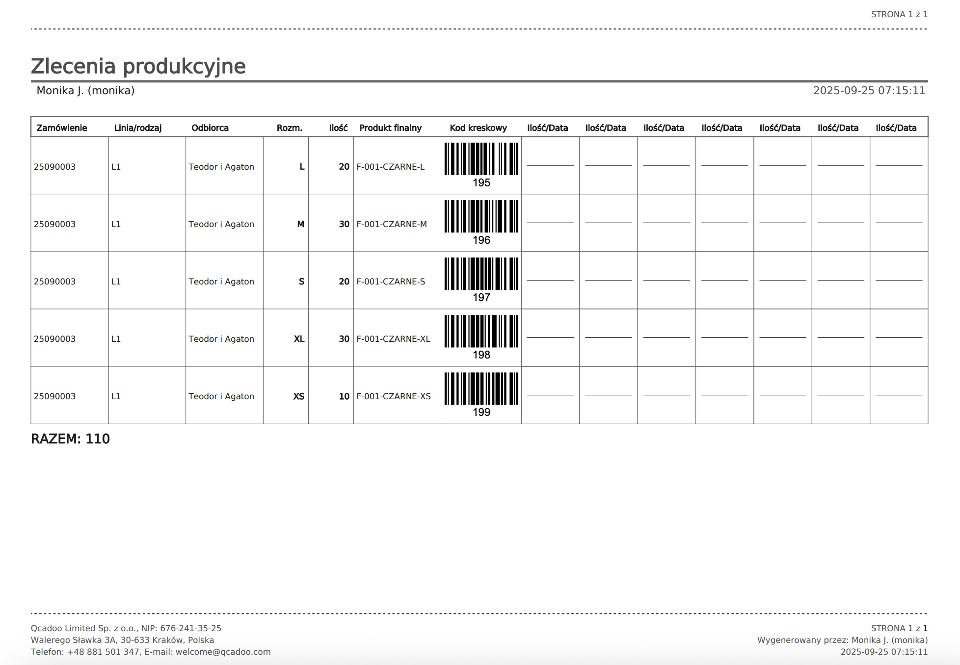 Lista zleceń na produkcję